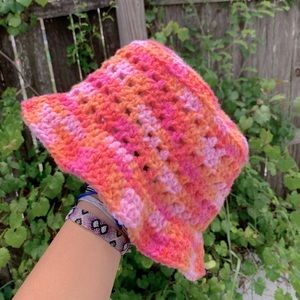 Handmade crochet bucket hat, pink bucket hat, hats, handmade